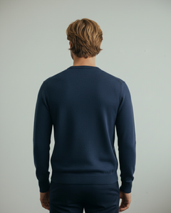 Maglia girocollo in lana Merino color Blu