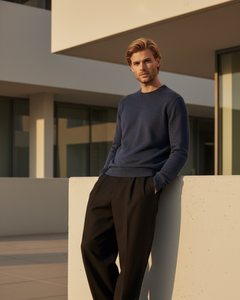 Maglia girocollo in lana Merino color Blu