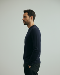 Maglia girocollo in lana Merino color Navy