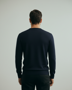 Maglia girocollo in lana Merino color Navy