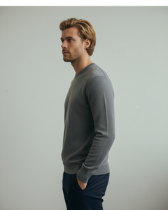 Maglia girocollo in lana Merino color Grigio
