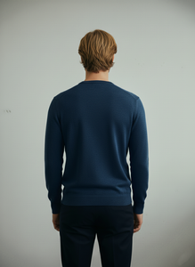 Maglia girocollo in lana Merino color Denim